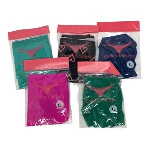 New Knotty Knickers Set of 5 Panties XL Green Blue Pink Hearts Green SEXY (2183)